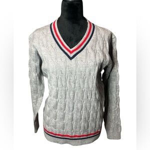 Women Grey V-Neck Preppy Sweater-NWT